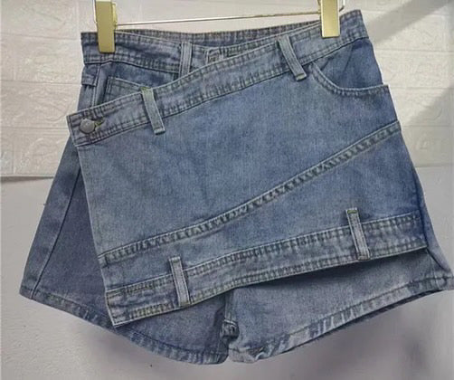 Irregular Short Denim Skort